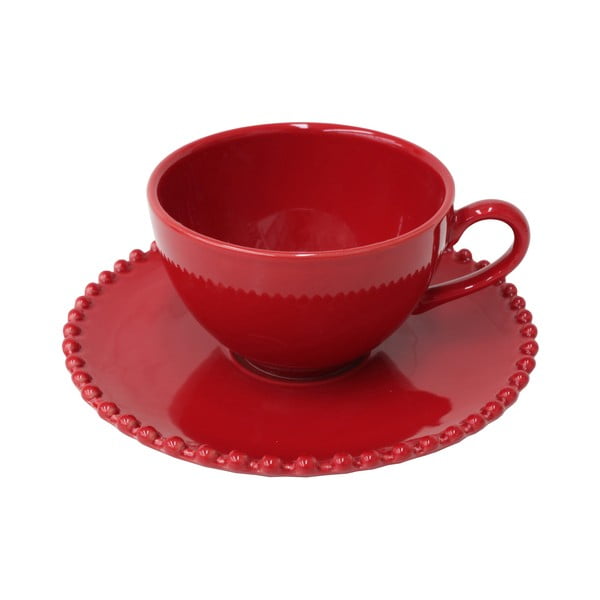 Raudonas keramikos puodelis su lėkštele Costa Nova Pearlrubi, 250 ml