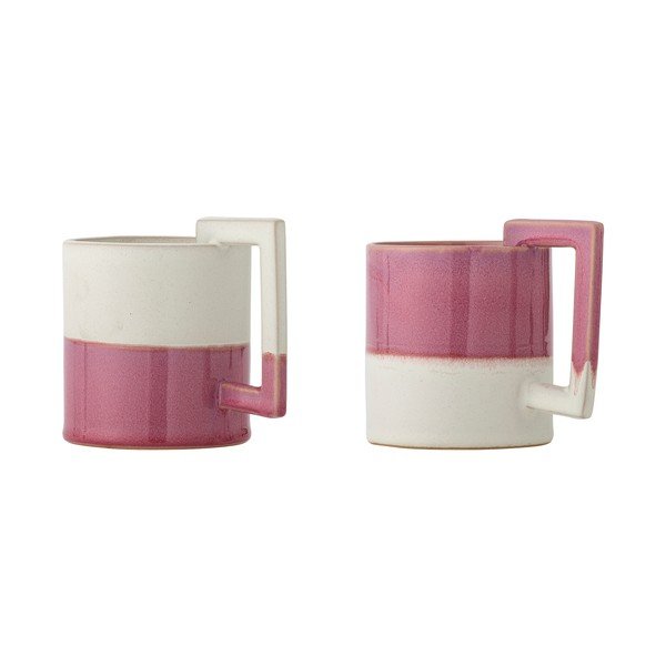 Rožinės spalvos/kreminės spalvos iš molio puodeliai 2 vnt. 375 ml Ranya – Bloomingville-image-2