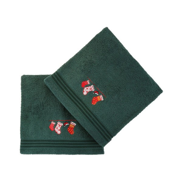 2 žalių kalėdinių rankšluosčių rinkinys, 70 x 140 cm