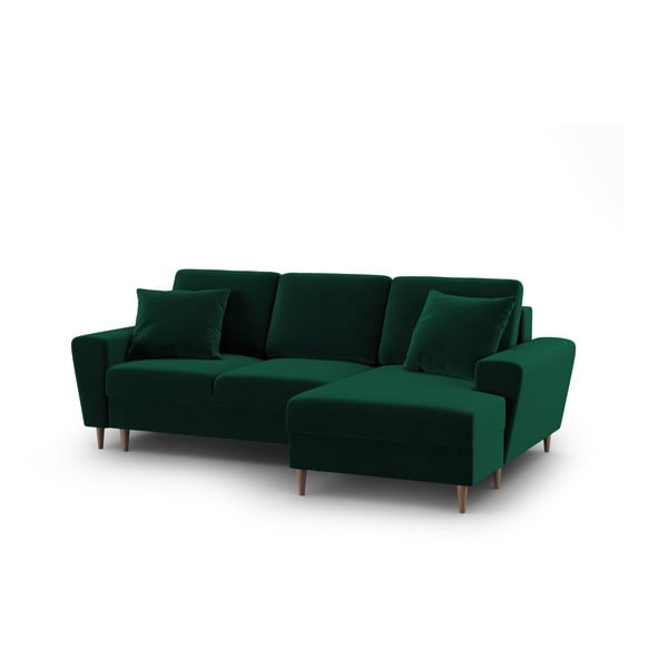 Žalios spalvos iš velveto sulankstoma/su sandėliavimo vieta kampinė sofa (su dešiniuoju kampu/su gultu) Kyoto – Cosmopolitan Design-image-1