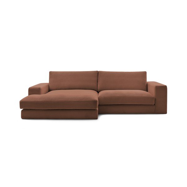 Terakotos spalvos iš kordinio velveto kampinė sofa (su kairiuoju kampu/su gultu) Leonard – Bobochic Paris