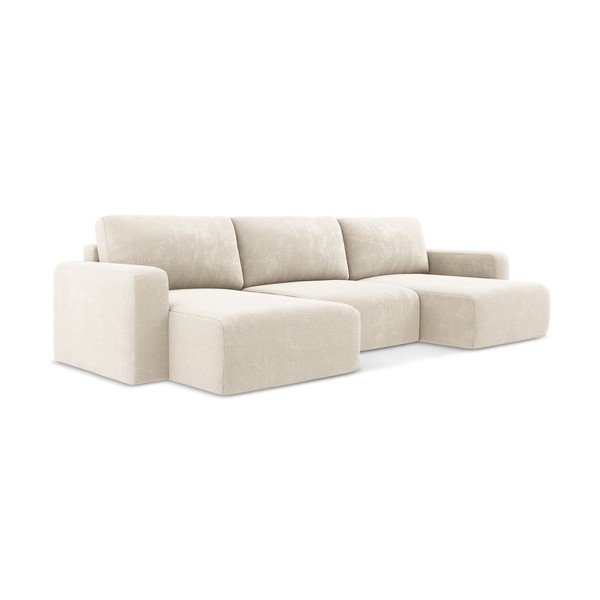 Kreminės spalvos sulankstoma/su sandėliavimo vieta kampinė sofa iš šenilinio audinio („U“ formos) Kona – Makamii-image-2