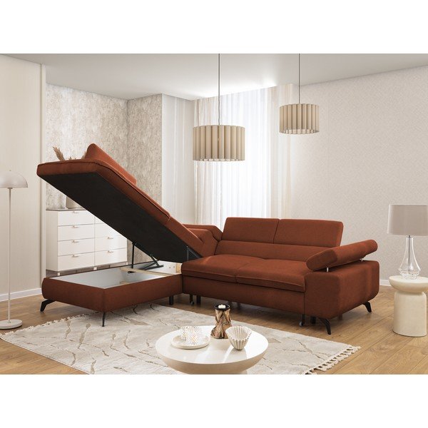 Terakotos spalvos kampinė sofa iš šenilinio audinio (su kairiuoju kampu/„L“ formos) Marbeya  – Ropez-image-4