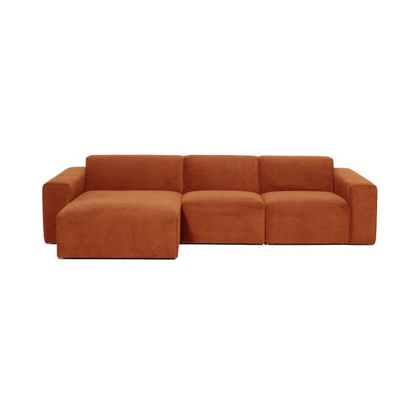 Oranžinės spalvos aksominė kampinė modulinė sofa Scandic Sting, kairysis kampas