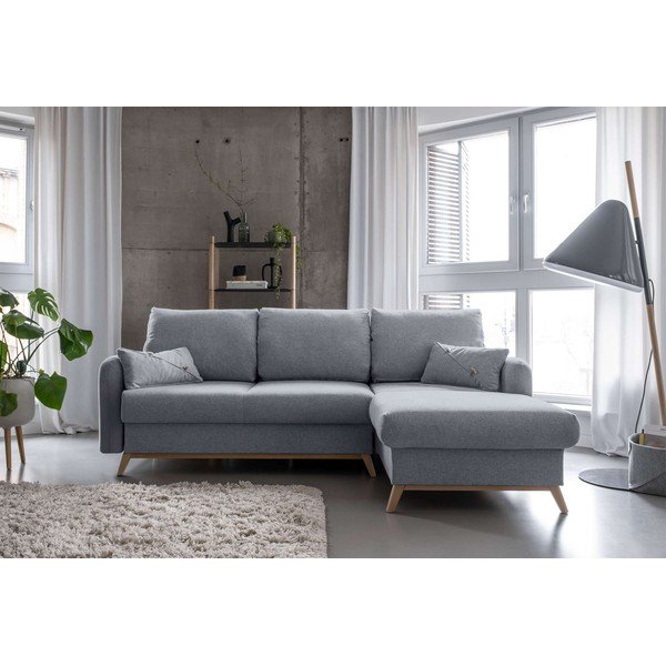 Šviesiai pilka sofa-lova Miuform Scandic Lagom, dešinysis kampas-image-1