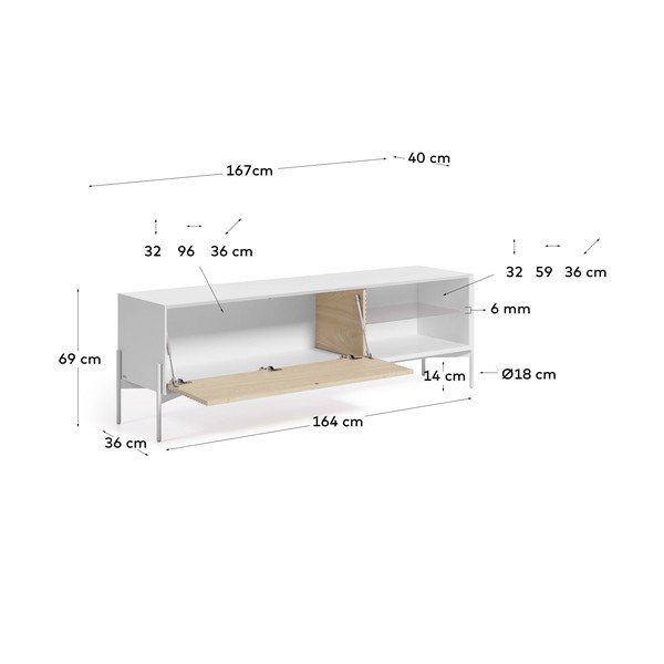 Balta televizoriaus komoda iš uosio medienos Kave Home Marielle, plotis 167 cm-image-3