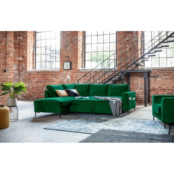 Iš velveto sulankstoma kampinė sofa tamsiai žalios spalvos (su kairiuoju kampu) Lofty Lilly – Miuform-image-4