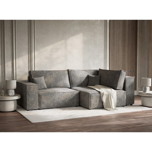 Pilkos spalvos sulankstoma/su sandėliavimo vieta kampinė sofa iš šenilinio audinio (su dešiniuoju kampu/„L“ formos) Tonga – Maison de Rêve-image-4