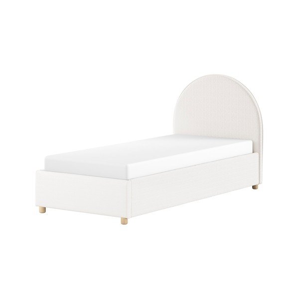 Baltos spalvos viengulė lova audiniu dengta su sandėliavimo vieta su lovos grotelėmis 90x200 cm Moon – Vipack
