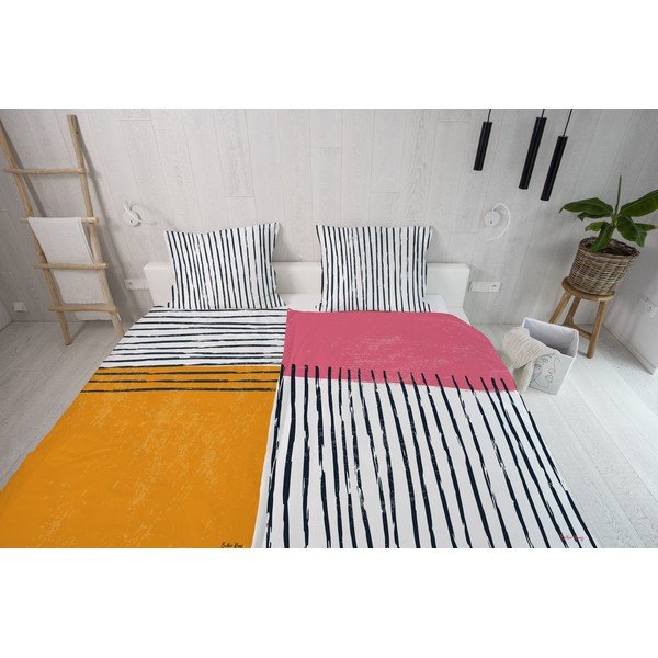 Iš satino medvilnės viengulė patalynė 140x200 cm Black Stripes in Colors – Butter Kings-image-1