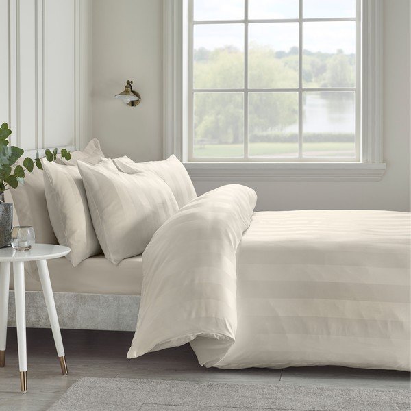 Kreminės spalvos iš satino viengulė patalynė 135x200 cm So Soft Satin Stripe – Catherine Lansfield-image-1
