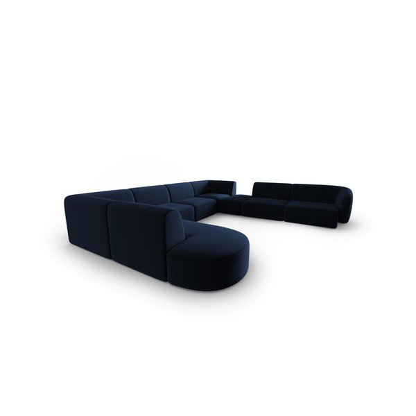 Mėlynos spalvos iš velveto kampinė sofa (su dešiniuoju kampu/„U“ formos) Paolo – Milo Casa-image-2