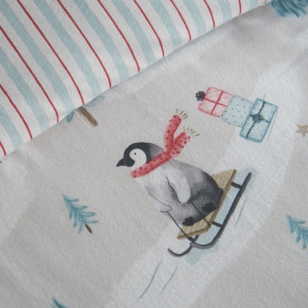 Natūralios spalvos iš flanelės viengulė patalynė 135x200 cm Brushed Christmas Penguins – Catherine Lansfield-image-2