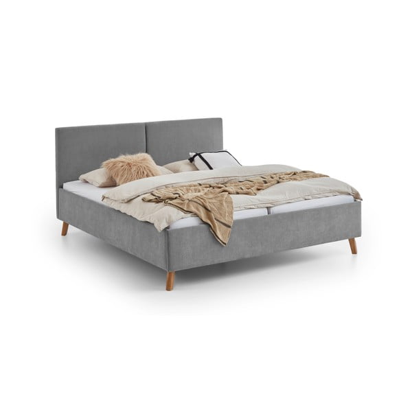 Pilkos spalvos dvigulė lova audiniu dengta su lovos grotelėmis 180x200 cm Piano – Meise Möbel-image-4