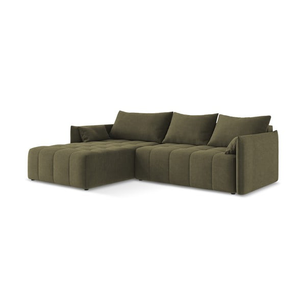 Khaki spalvos sulankstoma/su sandėliavimo vieta kampinė sofa (su kairiuoju kampu/su gultu) Moku – Makamii-image-2