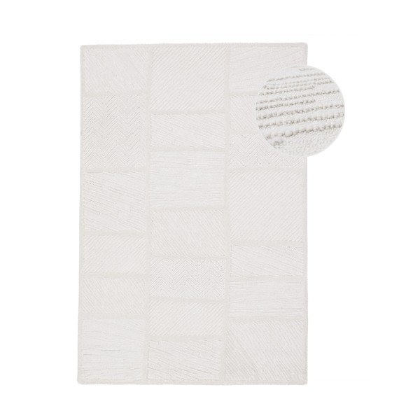 Rankų darbo baltos spalvos iš vilnos mišinio kilimas 140x200 cm Sculptured Blocks – Flair Rugs