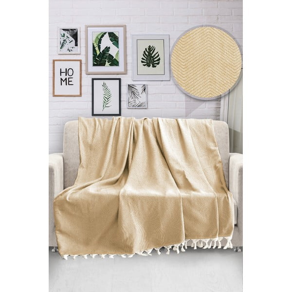 Hořčicově žlutý bavlněný přehoz přes postel Viaden HN, 170 x 230 cm