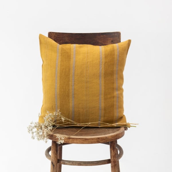 Iš lino dekoratyvinis pagalvės užvalkalas 50x50 cm Amber Bronze Stripes – Linen Tales