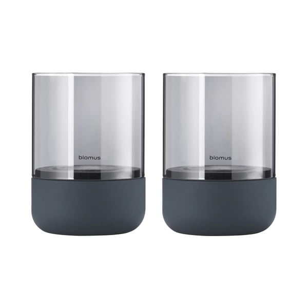 2 pilko stiklo žvakidžių rinkinys su betoniniu pagrindu Blomus Calma