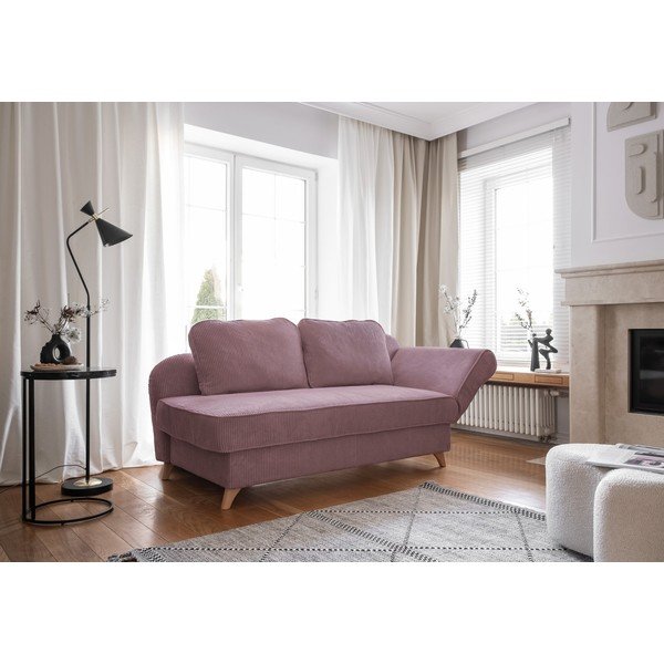 Pilkai rožinės spalvos iš kordinio velveto gultas (su dešiniuoju kampu) Chic Charlotte – Miuform-image-1