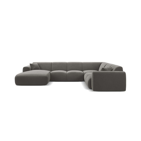 Pilkos spalvos kampinė sofa iš velveto („U“ formos) Molino – Micadoni -image-1