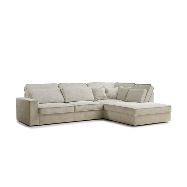 Pilkai smėlinės spalvos kampinė sofa iš šenilinio audinio (su dešiniuoju kampu/„L“ formos) Kirou – Maison de Rêve-image-2