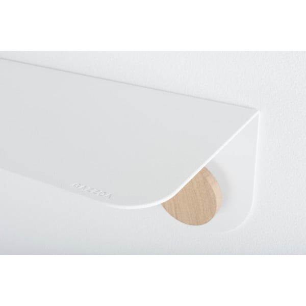 Balto plieno sieninė lentyna su ąžuolo medžio detalėmis ir 2 kabliukais Gazzda, 70 cm ilgio-image-1