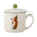 Kreminės spalvos iš akmens masės su koštuvu puodelis su Kalėdų motyvu 300 ml Valentin – Bloomingville