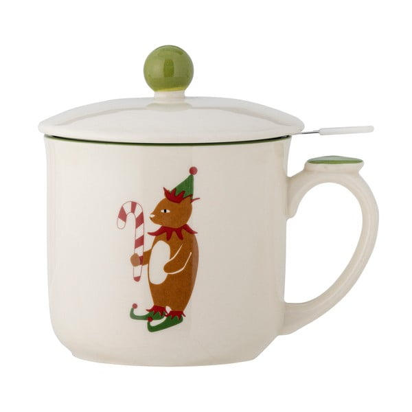 Kreminės spalvos iš akmens masės su koštuvu puodelis su Kalėdų motyvu 300 ml Valentin – Bloomingville