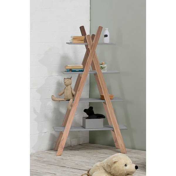 Vaikiška knygų spinta su pilkomis lentynomis ir pušies medienos konstrukcija Marckeric Elisa-image-1