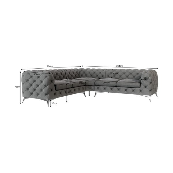 Pilkos spalvos iš velveto kampinė sofa Chelsea – Ropez-image-3