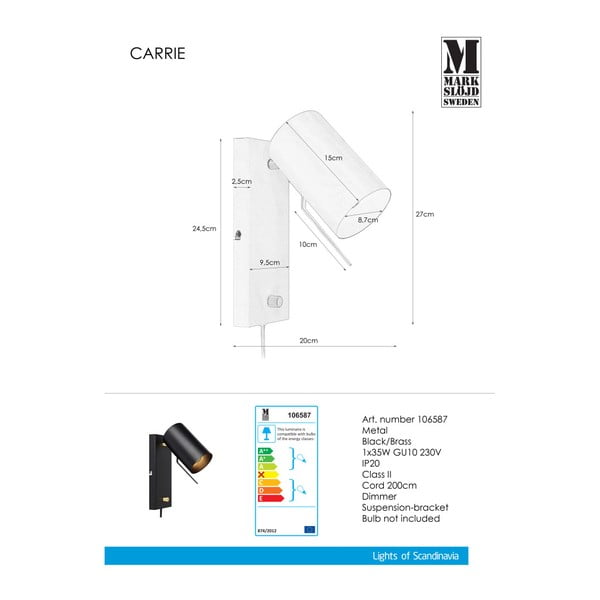 Juodas sieninis šviestuvas Markslöjd Carrie-image-1
