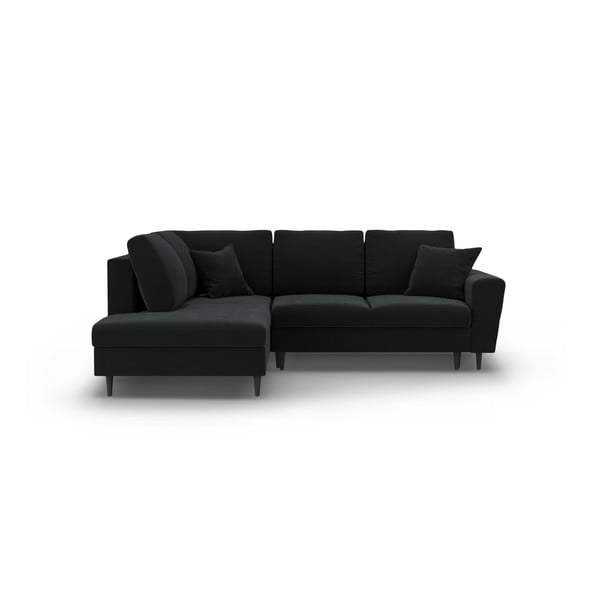 Juodos spalvos iš velveto sulankstoma/su sandėliavimo vieta kampinė sofa (su kairiuoju kampu/„L“ formos) Kyoto – Cosmopolitan Design