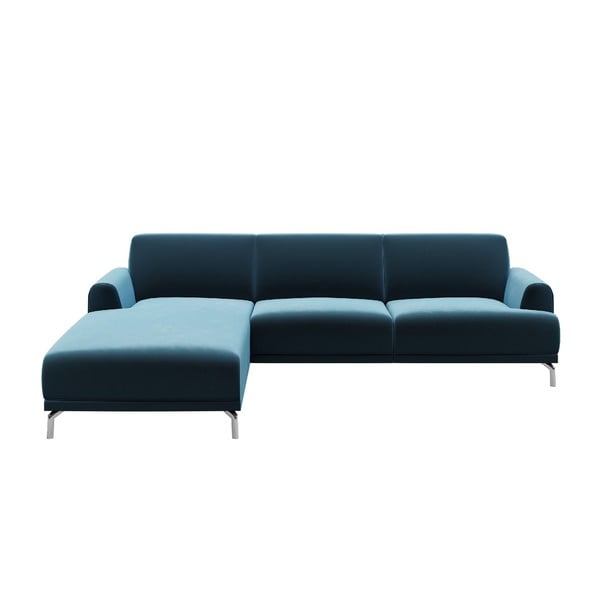 Mėlynos spalvos aksominė kampinė sofa MESONICA Puzo, kairysis kampas