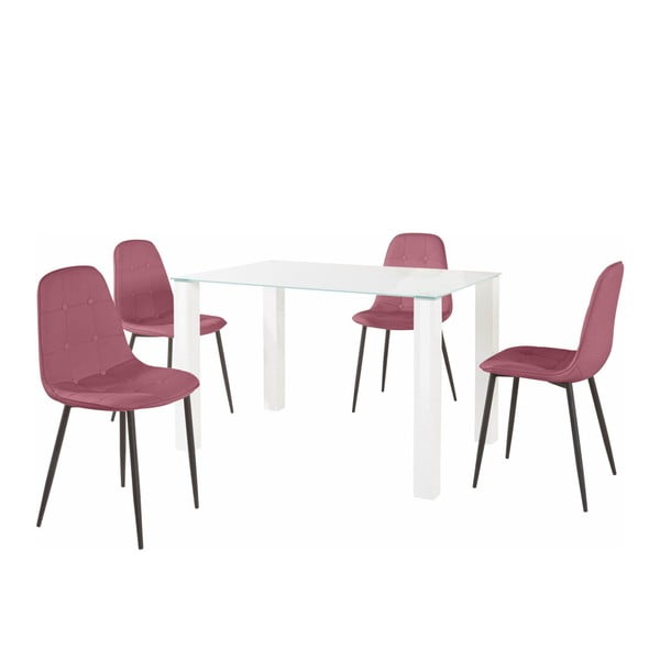 Valgomojo stalo ir 4 rausvų kėdžių rinkinys "Støraa Dante", stalo ilgis 120 cm