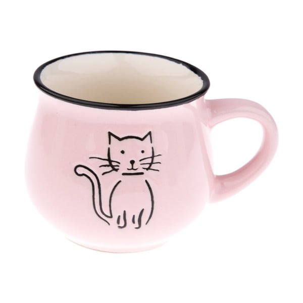 Rožinis keraminis puodelis su Dakls katės paveikslėliu, 0,2 l talpos