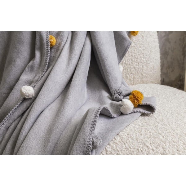 Pilkos spalvos fleece tipo lovatiesė 150x200 cm Pom Pom – Mijolnir-image-3