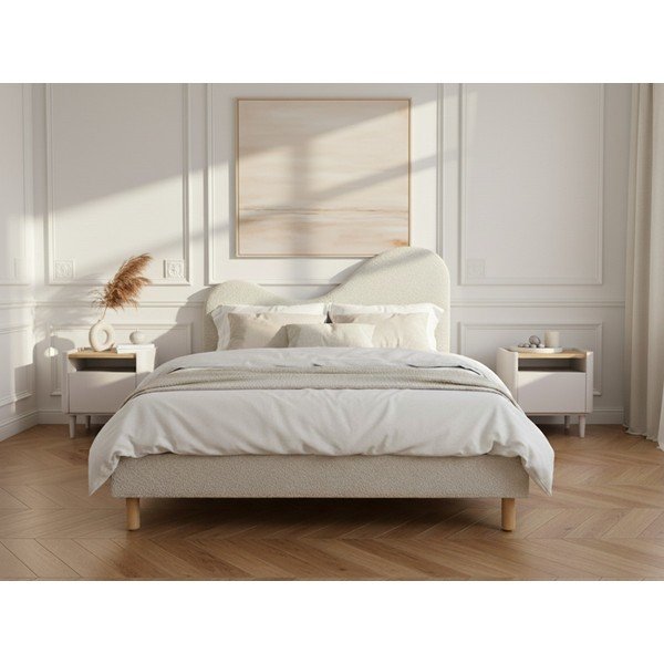 Smėlio spalvos iš audinio dvigulė lova audiniu dengta su lovos grotelėmis 160x200 cm Celina – Bobochic Paris-image-2