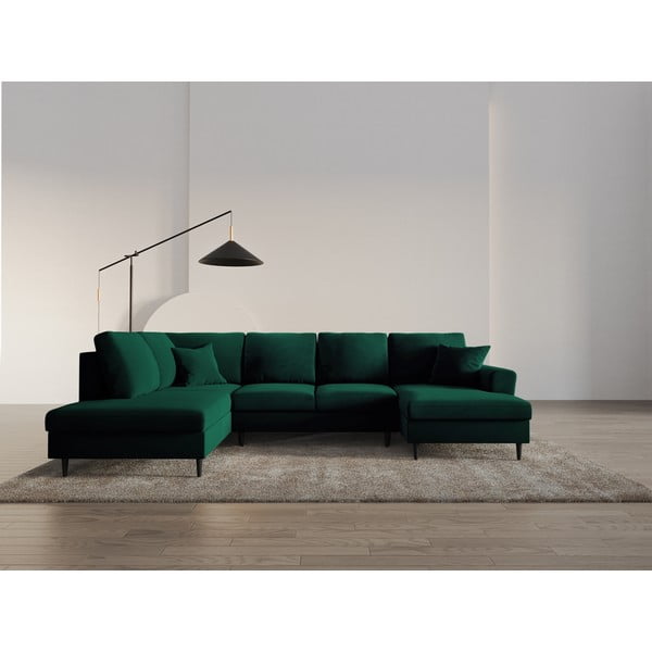 Žalios spalvos iš velveto sulankstoma/su sandėliavimo vieta kampinė sofa (su kairiuoju kampu/„U“ formos) Kyoto – Cosmopolitan Design-image-1