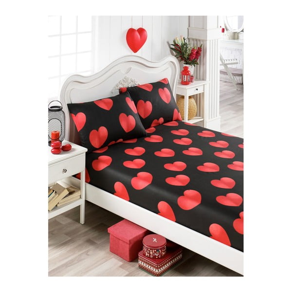Juodai raudonos medvilninės paklodės ir 2 užvalkalų rinkinys viengulėlei lovai "Mulena Duro", 100 x 200 cm