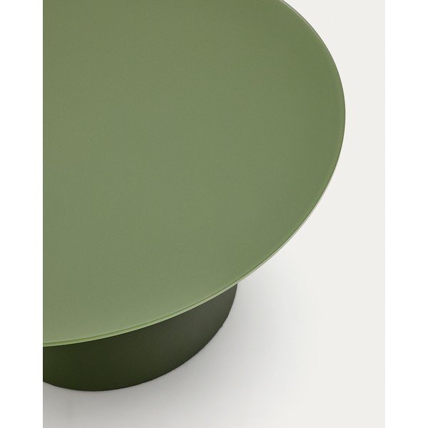 Žalios spalvos apvalios formos kavos staliukas su stikliniu stalviršiu ø 80 cm Wilshire – Kave Home-image-3