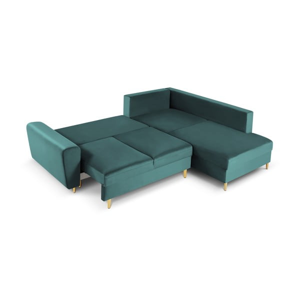 Smaragdinės spalvos iš velveto sulankstoma/su sandėliavimo vieta kampinė sofa (su dešiniuoju kampu/„L“ formos) Kyoto – Cosmopolitan Design-image-2