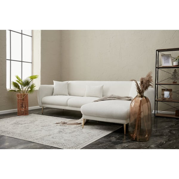 Baltos spalvos kampinė sofa (su dešiniuoju kampu/su gultu) Simena – Balcab Home-image-3