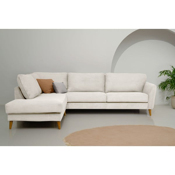 Iš kordinio velveto kampinė sofa baltos spalvos (su kairiuoju kampu) Paris – Scandic-image-1