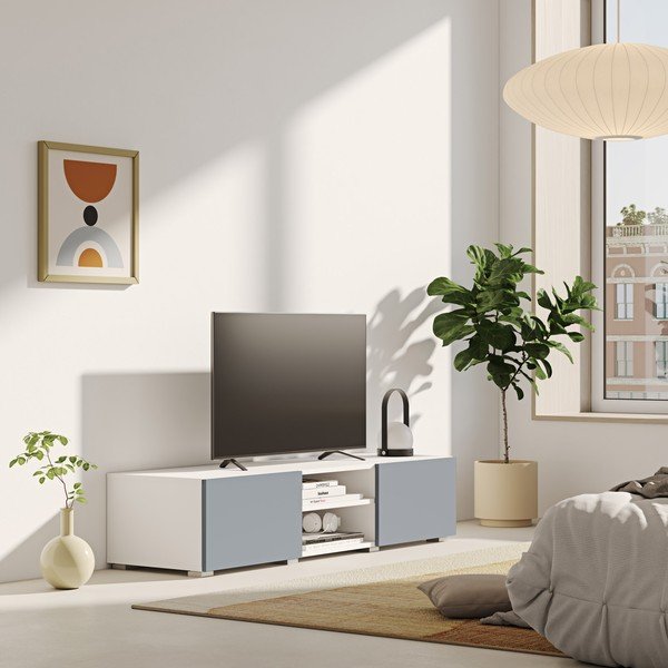 TV spintelė baltos spalvos/pilkos spalvos 140x31 cm Podium – TemaHome-image-1