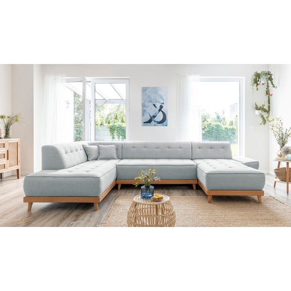 Šviesiai pilka sofa-lova U formos Miuform Dazzling Daisy, kairysis kampas-image-1