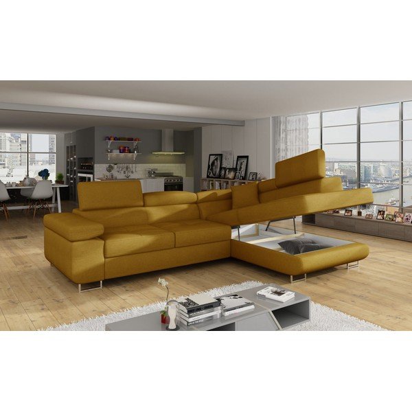 Geltonos spalvos sulankstoma/su sandėliavimo vieta kampinė sofa (su dešiniuoju kampu/„L“ formos) Anton – ELTAP-image-4