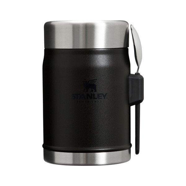 Matinės juodos spalvos iš nerūdijančio plieno maistui termosas 400 ml Legendary Food Jar + Spork Black 2.0 – Stanley