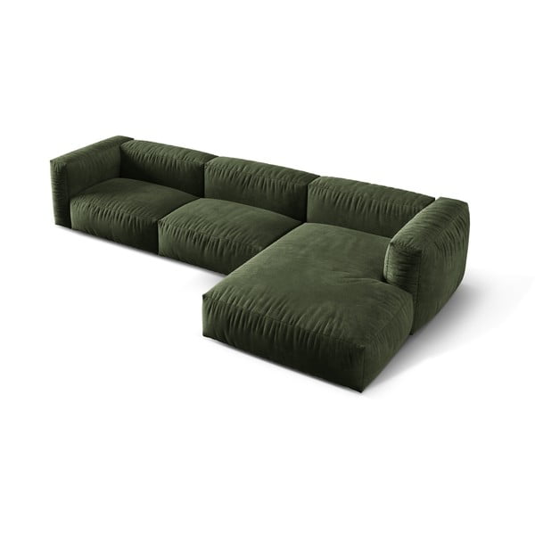 Žalios spalvos iš velveto modulinė kampinė sofa (su dešiniuoju kampu/su gultu) Martina – Micadoni -image-2