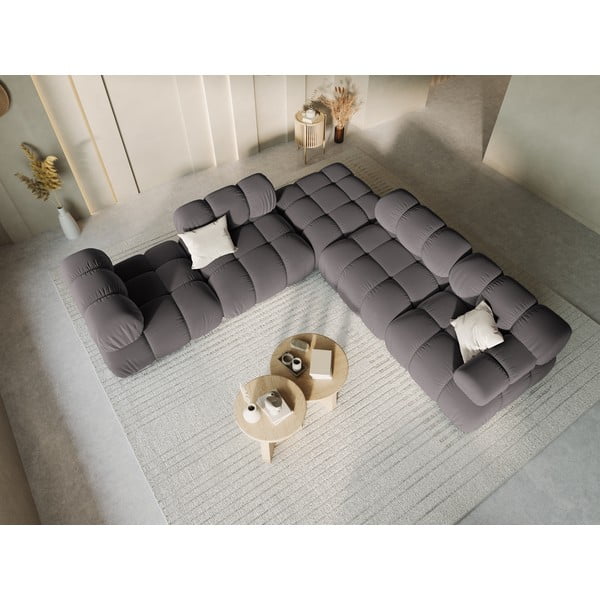 Modulinė sofa tamsiai pilkos spalvos iš velveto (su dešiniuoju kampu) Bellis – Micadoni Home-image-1